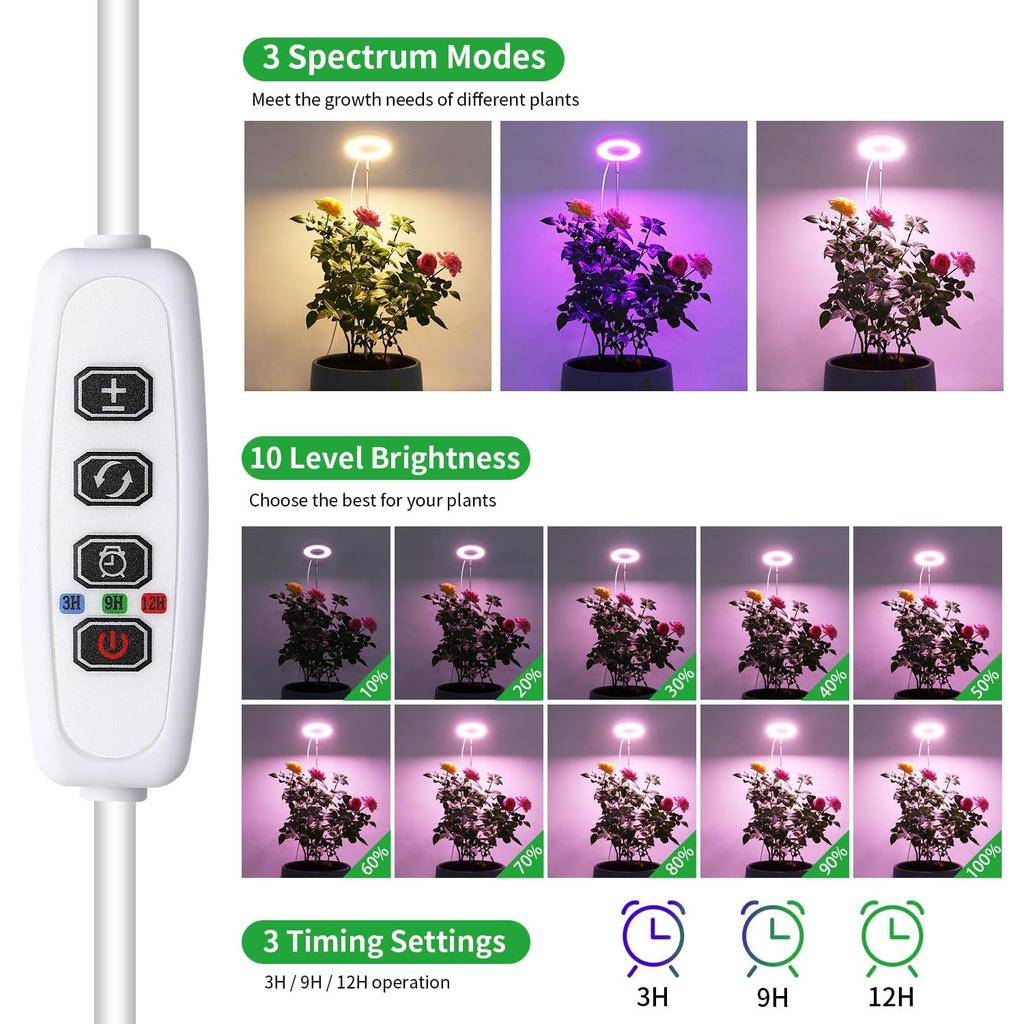 Full Spectrum LED Grow Lights for Indoor Plants Height Adjustable Dimmable Growing Lamp Flower Halo Ring Phyto Lamp Growth Light