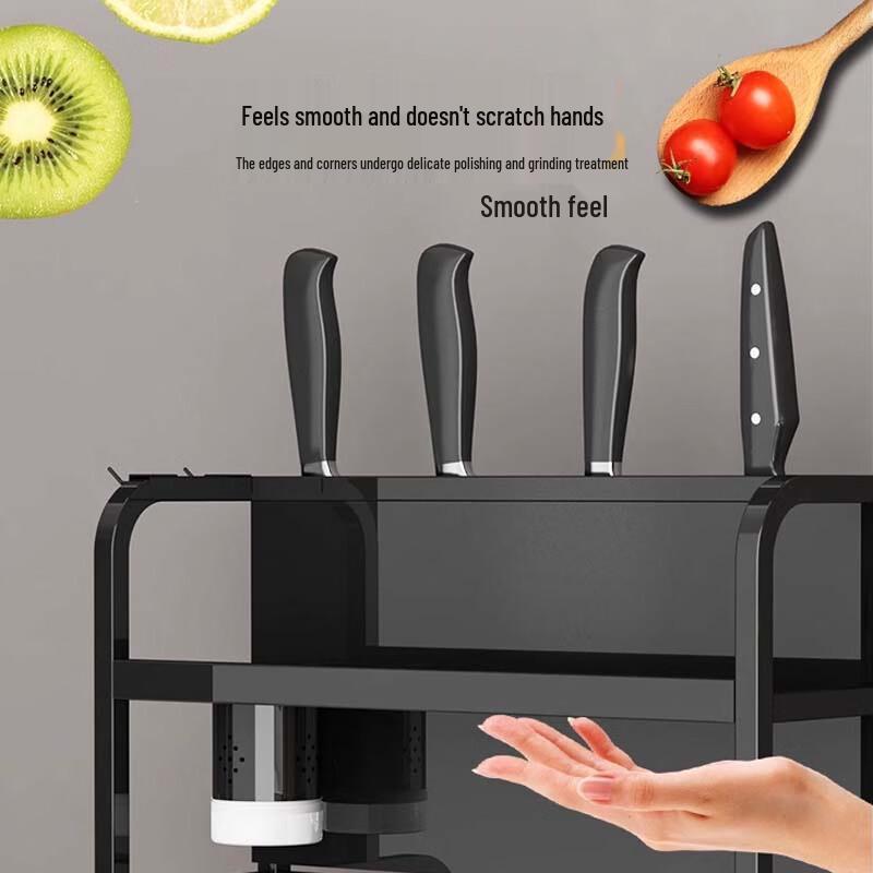 Black Double Layer Stainless Steel Kitchen Storage Rack