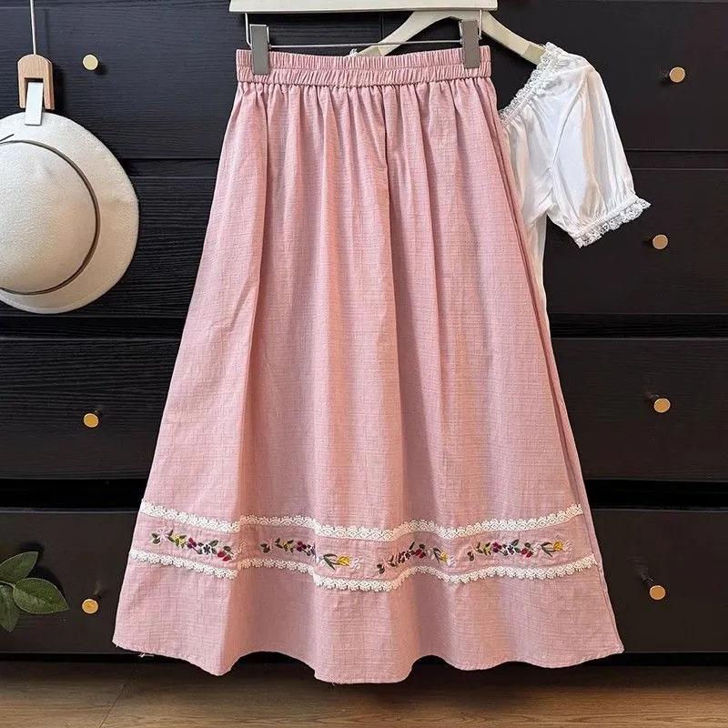 Half Skirt Women Cotton Summer Casual Versatile Elastic Women Skirt Loose Comfortable Large Size Pleated Skirt