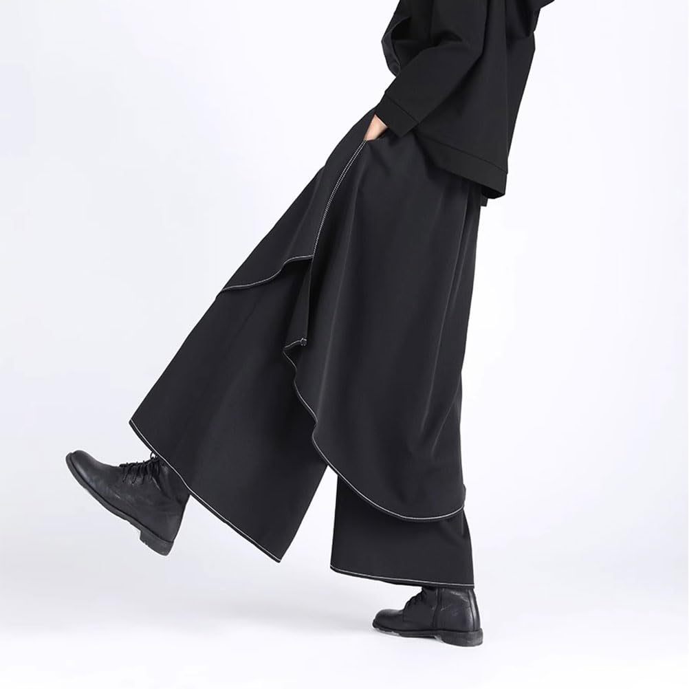 Morino Hakama Draped Visual Street Size M Wide-leg Pants, Unisex, Asymmetrical, Modified, Design, Unique, Kei, Harajuku, Style, Black,