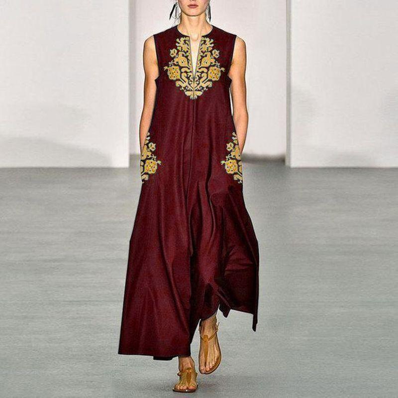 

European Dress Vintage Deep V-neck Pullover Dress Burgundy M