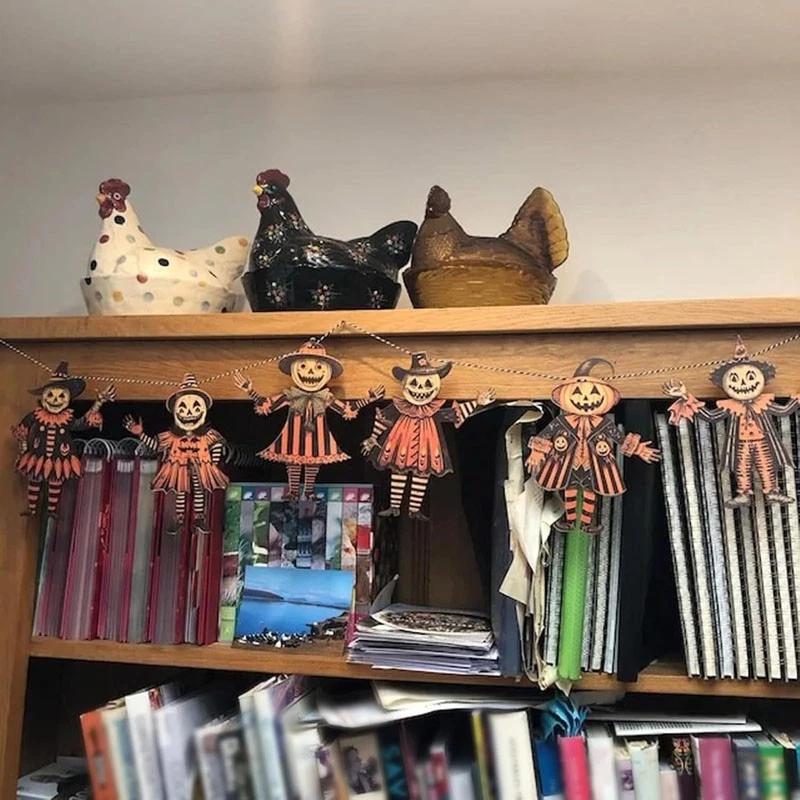 Vintage Halloween Decor Wood Party Wall Decoration Halloween Bunting Decoration Colorful Wood Hanging Banner For Event Decor