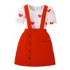 Girls' Fashion Set 2025 Summer Children's Sweet Love Short-sleeved Top with Suspenders Skirt Set