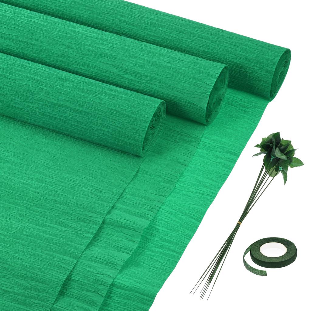 6pcs Crepe Paper Roll with Floral Stem Wire and Green Floral Tapes for Wedding Ceremony Various Large Festivals Decoration