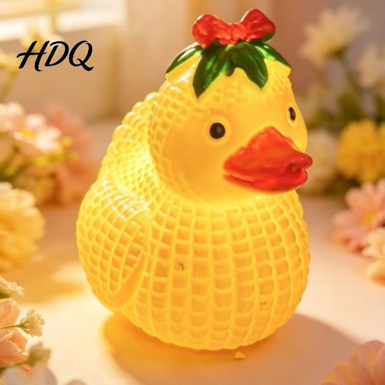 Detailed Design Ornament Glowing Resin Duck Figurine with LED Light Decorative Night