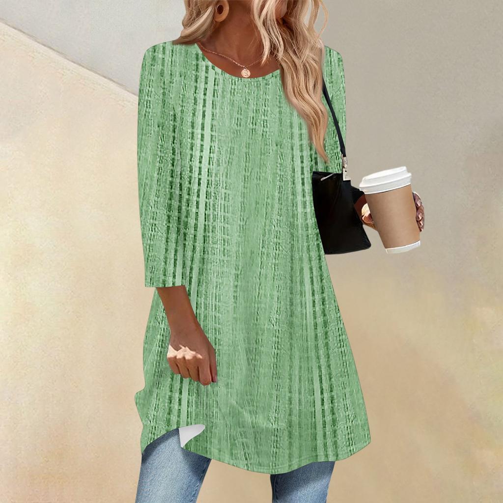 Women's Fashion Casual Three-quarter Sleeve Long Retro Printed Round Neck Top