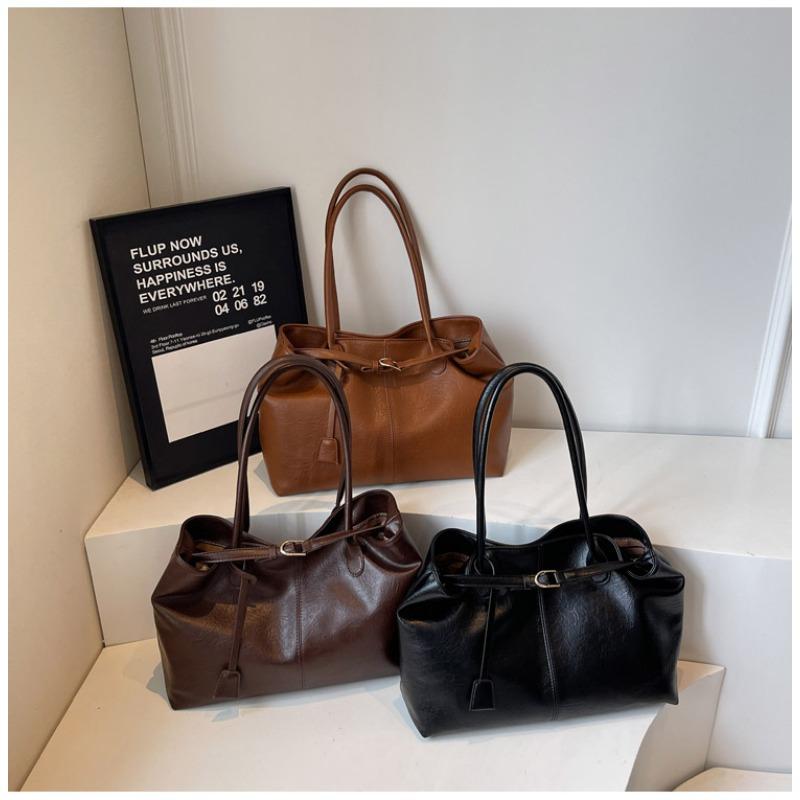 PU Solid Color Large Capacity Shoulder Bags Hasp Sewing Women's Bags 2026  Temperament Versatile Women's Handbags