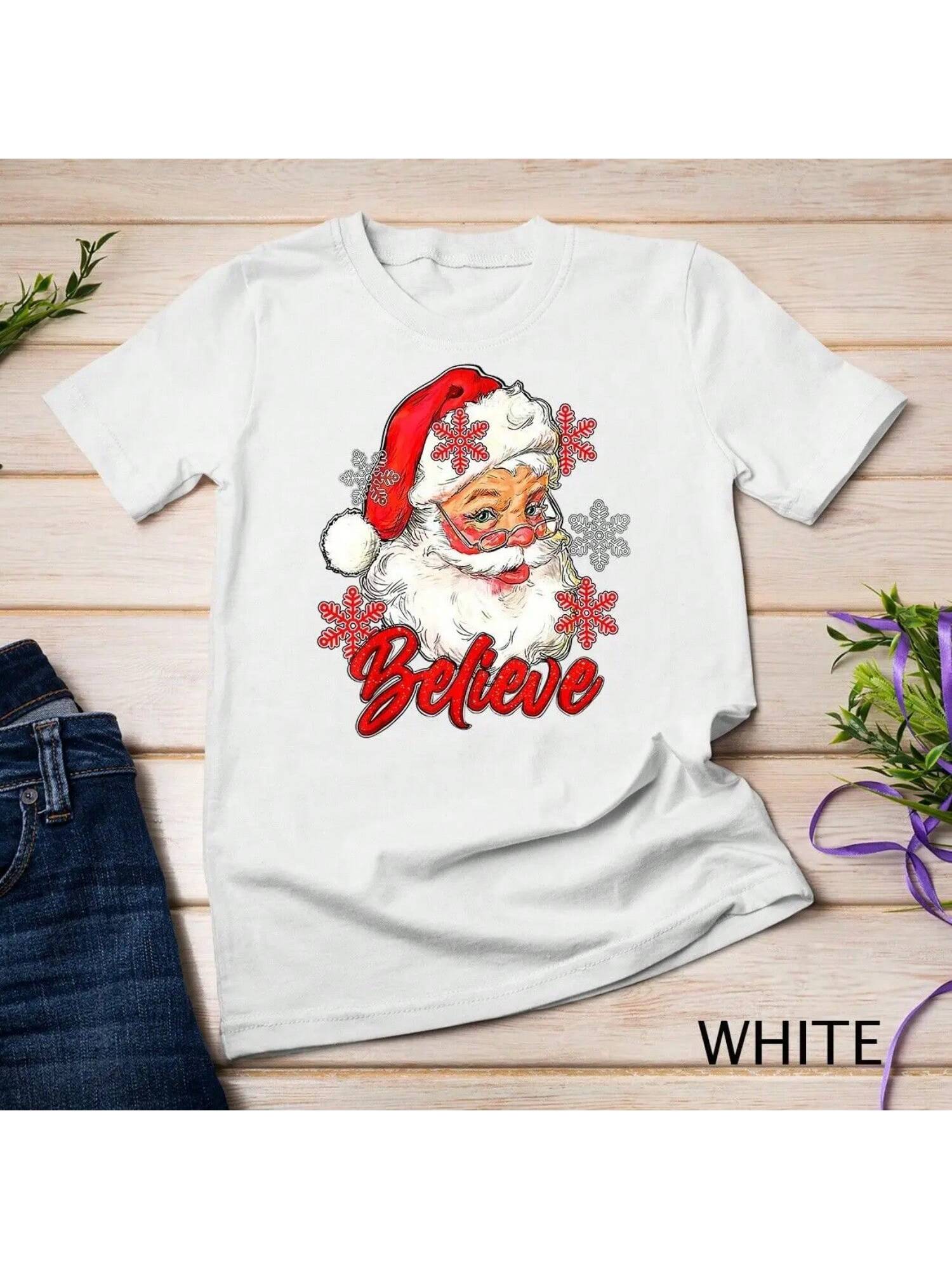 Vintage Snow And Santa Claus Merry Christmas Believe Christ T Shirt S разноцветный