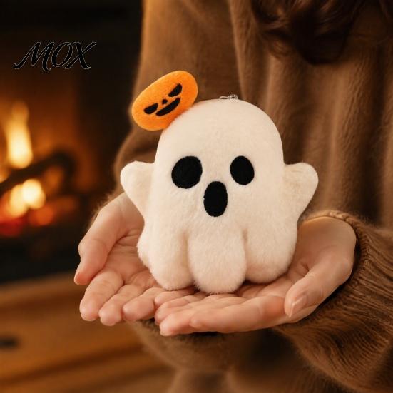 Desktop Decoration Halloween Ghost/Pumpkin Black Cat Plush Figurine, Soft Stuffed Doll Ghost Keychain with Hanging Chain, Creative Photography