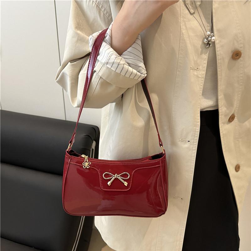 Simple and Explosive Underarm Baguette Bag 2025 New Solid Color High-end Bow Commuting Versatile Bag Shoulder Bag