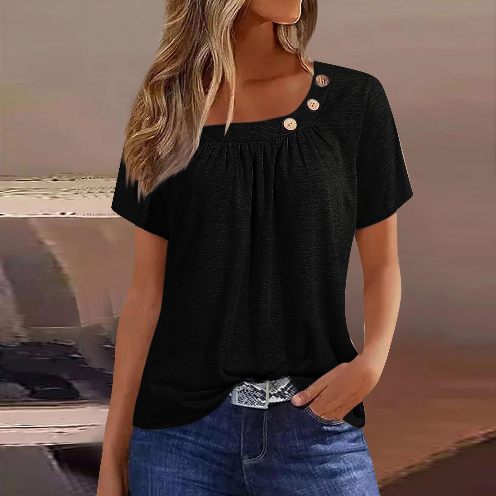 

Летние топы для женщин, однотонные женские топы с круглым вырезом и короткими рукавами, удобные женские топы, футболки XXL чёрный