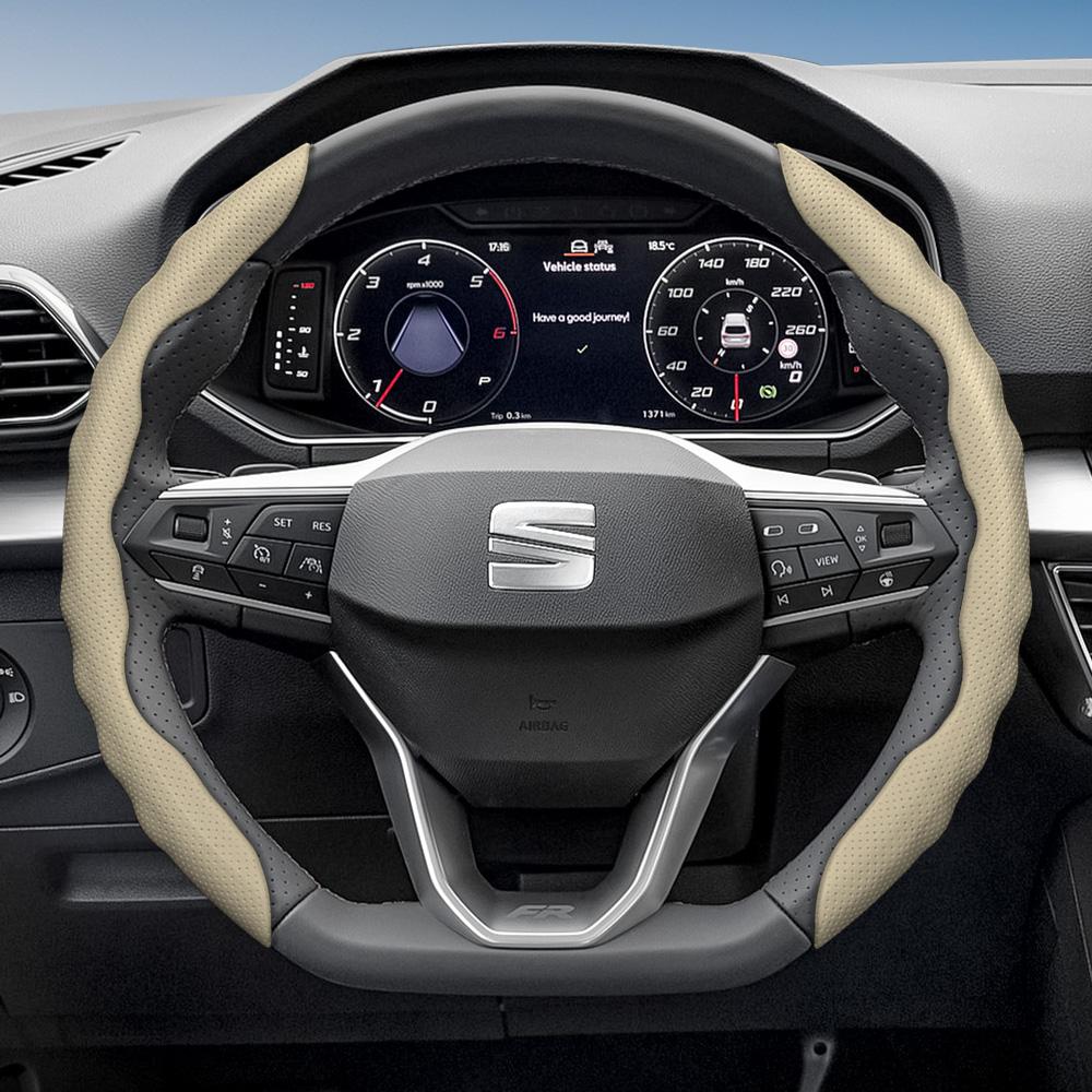 Suitable for Seat Steering Wheel Cover, Wave-Shaped Sporty Design, Breathable Leather, Segmented Anti-Slip Sweat-Absorbing Protective