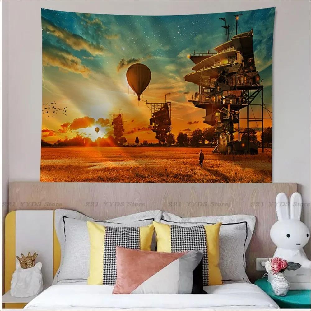 

Гобелен для гостиной в стиле ретро с паровозом в стиле панк, подвесная ткань, украшение для дома на стену, гобелен 100x75cm