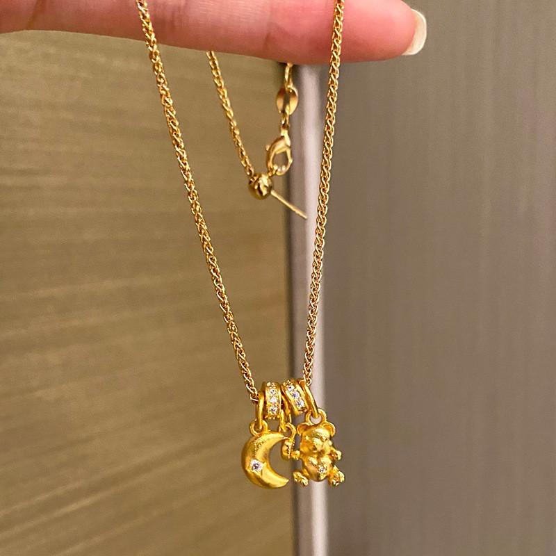 Simple Zircon Moon Bear Pendant Necklace For Girls Fashion Accessory Jewelry