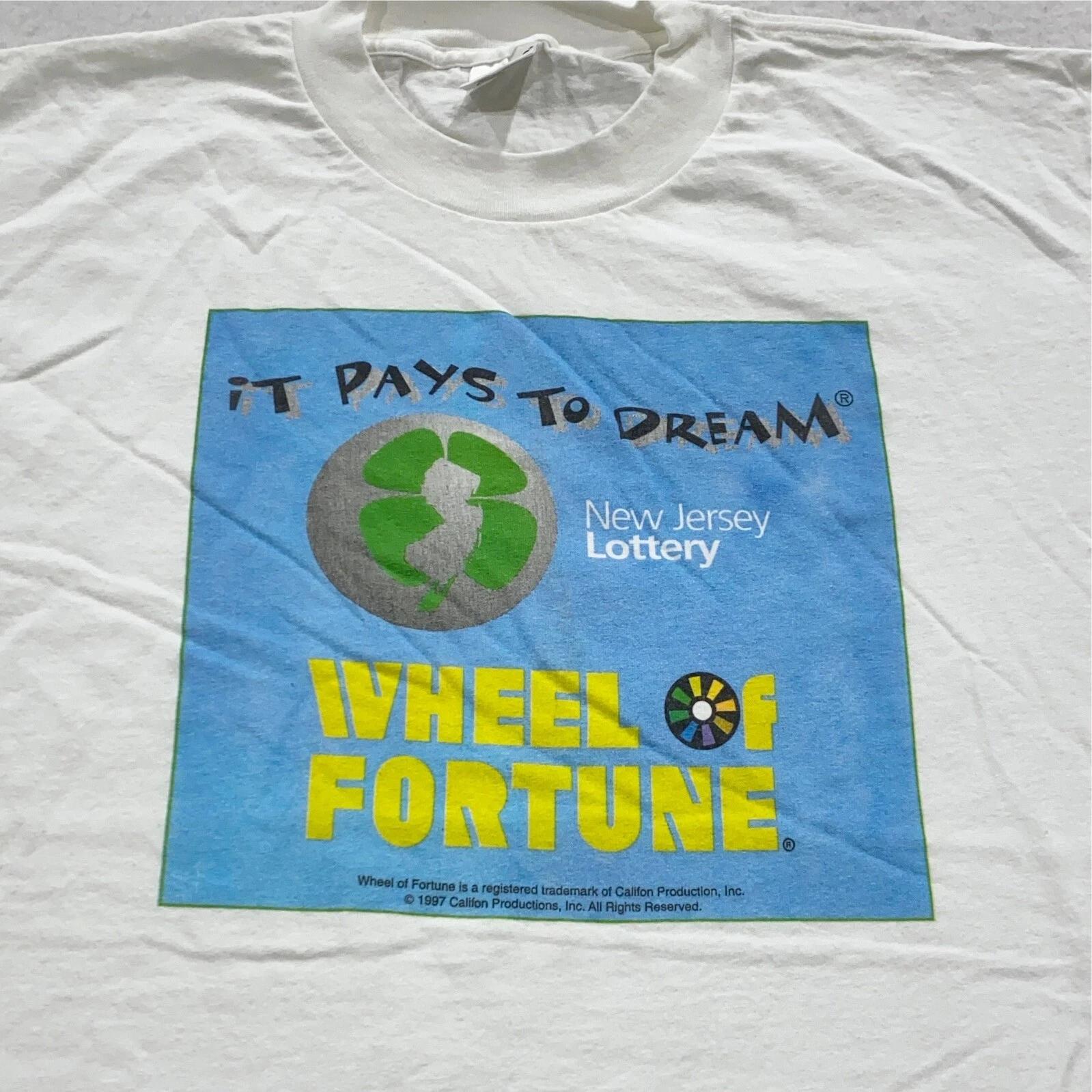 

vintage 90s NEW JERSEY LOTTERY WHEEL OF FORTUNE T-Shirt LARGE 3XL