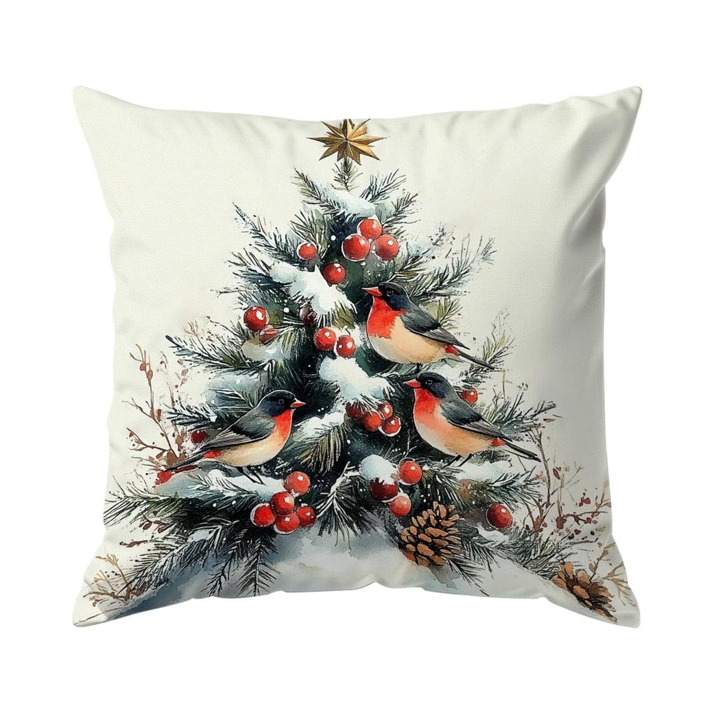 Christmas Birds Cushion Pillowcase Printed Polyester 45X45Cm Throw Pillowcover Decorative Sofa Cushion Pillowslip Home Decor
