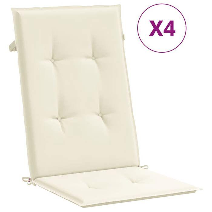 VidaXL Coussins de chaise de jardin dossier haut lot de 4 crème tissu 43182