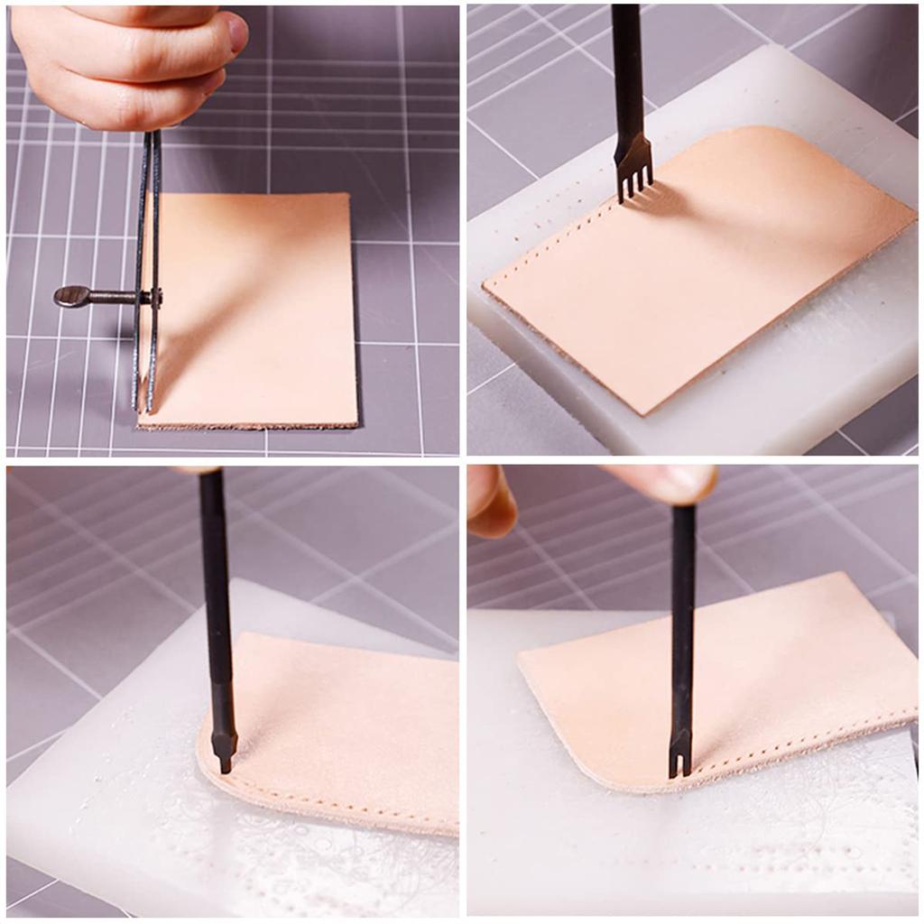 Premium Leather Punching Kit Durable Carbon Steel Tools for Crafting Leather Goods - Black,1/2/4/6 Prong