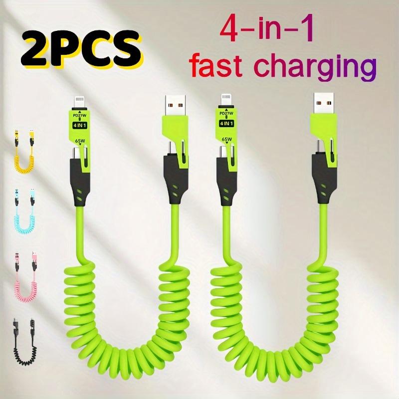 2pcs 4-in-1 Fast Charging USB-C To Type-C Cable, Retractable Spring Coiled Charger Cord for IPhone 16/15/14/13/12/11, for Huawei, for Samsung