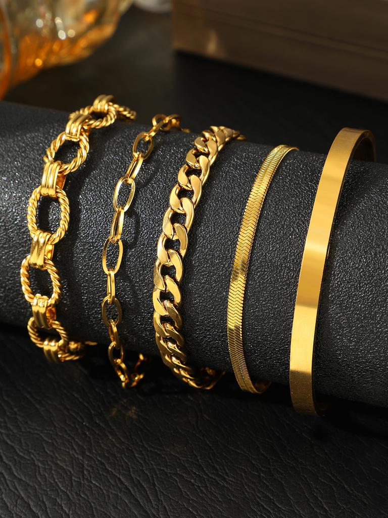 Stainless Steel Zircon Set Five Bracelets Set Classic Ornate Design Zircon Set  For Women Zircon Fashion New Products Gifts