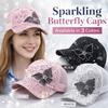 Fashion Mesh Women's Baseball Cap Breathable Butterfly Decor Sun Hat Adjustable Black Rhinestone Peaked Cap Spring Summer Autumn