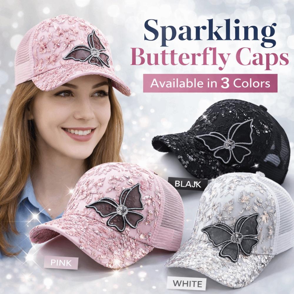 Fashion Mesh Women's Baseball Cap Breathable Butterfly Decor Sun Hat Adjustable Black Rhinestone Peaked Cap Spring Summer Autumn