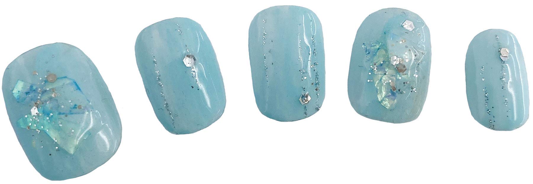 

Сделано в Японии, очень короткие короткие ногти для маленьких ногтей, светло-голубой узор с каплями, голограмма, блестящий гель, синий цвет, короткие ногти для рук, поп-типсы для ногтей синий