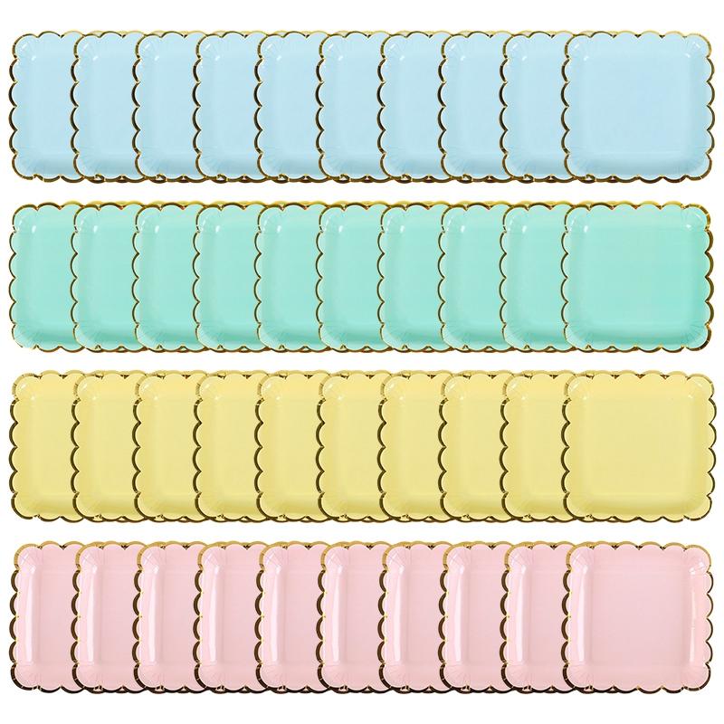 30/40Pcs Disposable Party Plates Tableware Macaron Color  Cake Plate Paper Cup Dishes Set Birthday Party Wedding Dinner Supplies
