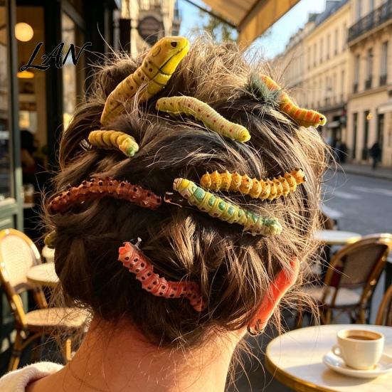 Lifelike Insect Hair Pins Halloween Caterpillar Clips, Hand Painted Reptile Clip Headpiece, Fashionable Clips for Daily Use Spooky Party Accessories,