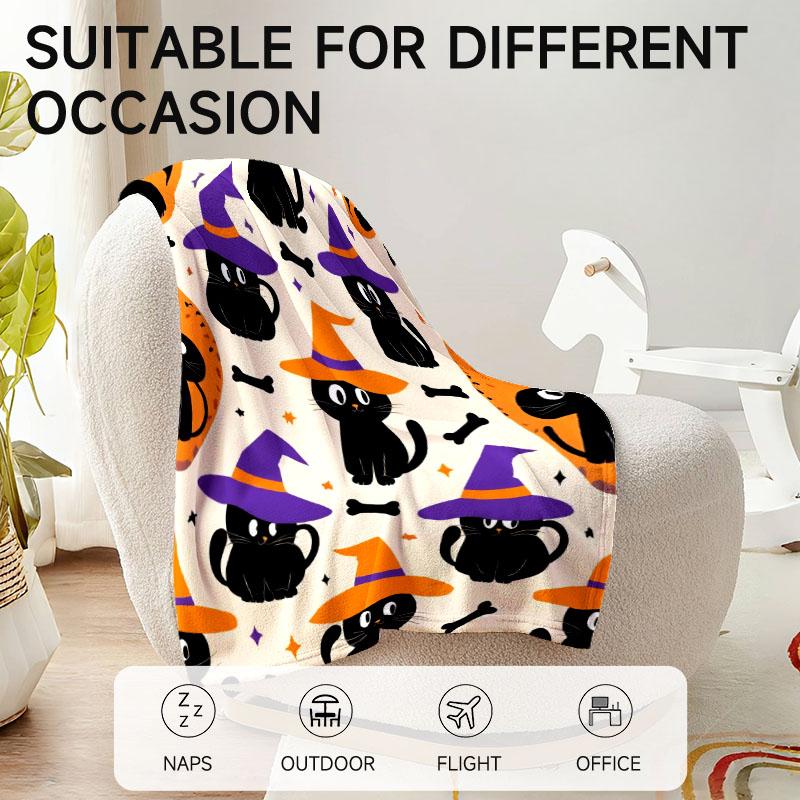 1 piece, Halloween-themed flannel blanket, available in multiple colors, soft and comfortable, suitable for all seasons and perf
