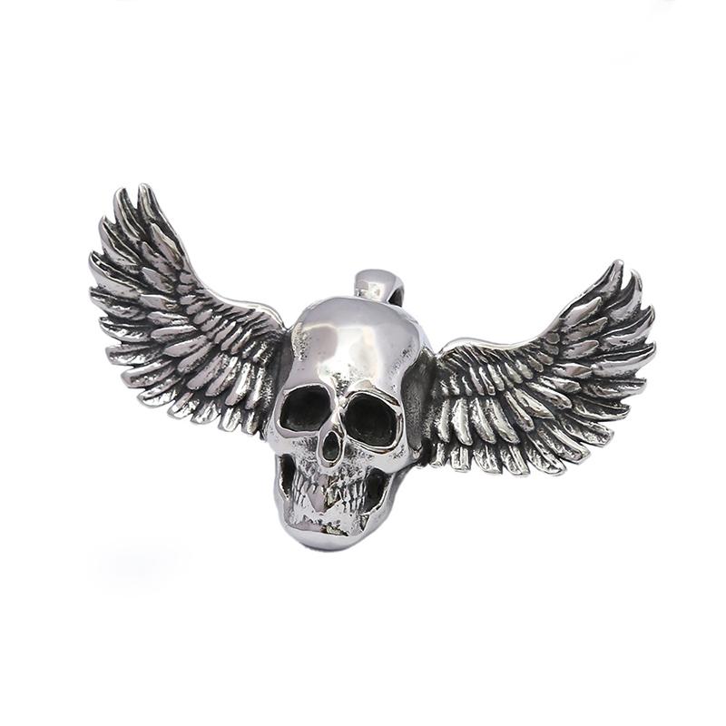 

Fallen Angel Skull Pendant Necklace Men s Stainless Steel Gothic Biker Jewelry Adjustable Chain Gift Halloween Party Accessories