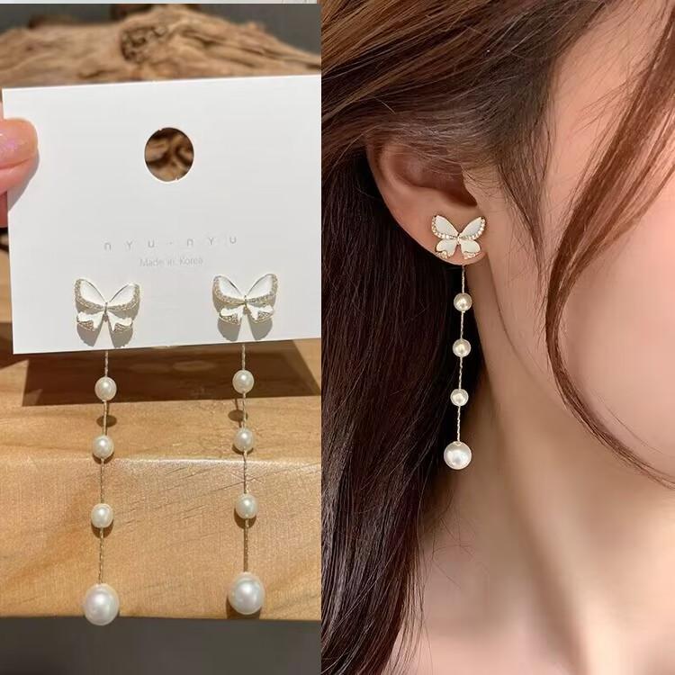 925 Silver Needle Geometric Pearl Earrings For Women Fashion Earrings Flowing Tassel Earrings Elegant Jewelry