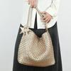 Gun, champagne, woven tote bag, women's large-capacity large bag, high-end portable shoulder bucket bag.
