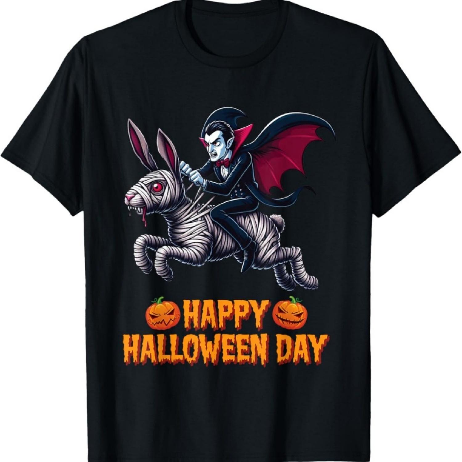 

Dracula Riding a Mummy Hare Happy Halloween Animals Lover T-Shirt XXXXXL чёрный