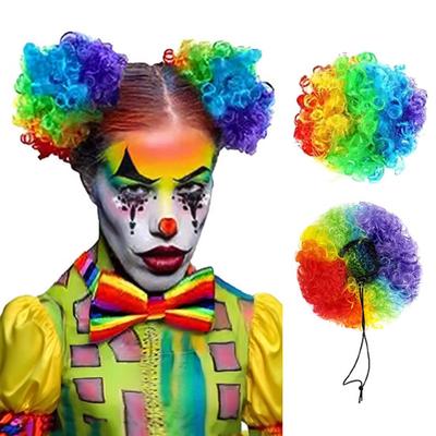 Clown Wig Curly Voluminous Ponytail Hairbands with Red Nose Easy To Wear Adjustable Synthetic Fiber Clown