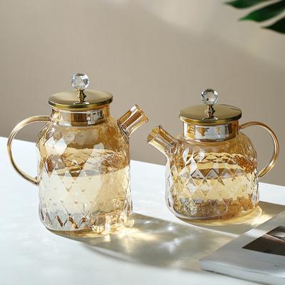 Water Pitcher Cold Brew Tea Carafe Heat Resistant Teapot Diamond-Cut Design Glass Water Kettle for Iced Tea