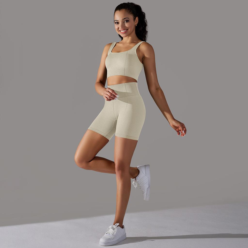 Nessaj Women Sleeveless Tummy Running Sportswear Push Up Short Shorts Fitness Bra Seamless High Waist Yoga Set