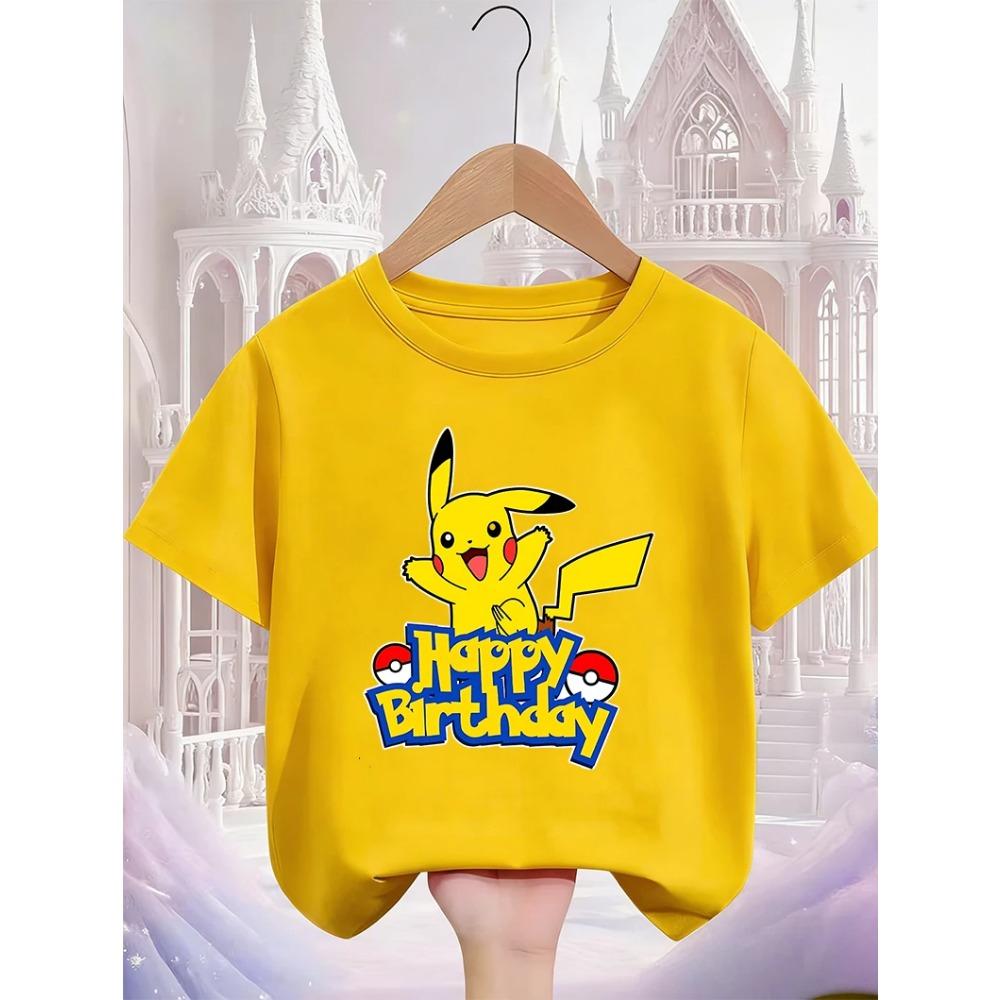 Crew Neck Cute Pikachu T Shirt 3-14Y Boys Girls Summer Kawaii Fashion Street Hot Cartoon Casual Children