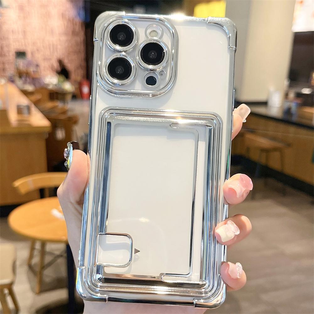 

Classic Plating Transparent Bumper Case For iPhone 15 14 13 12 11 Pro Max Plus Wallet Card Slot Bag Shockproof Back Cover For iPhone 11Promax