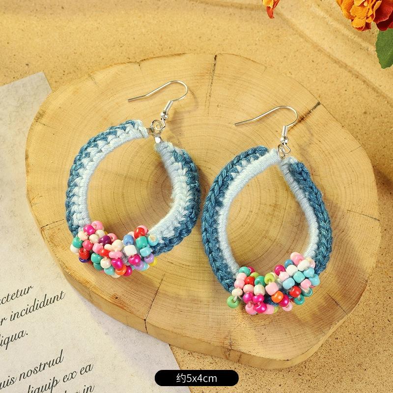 Bohemian retro earrings vacation long contrasting tassel personality temperament earrings women