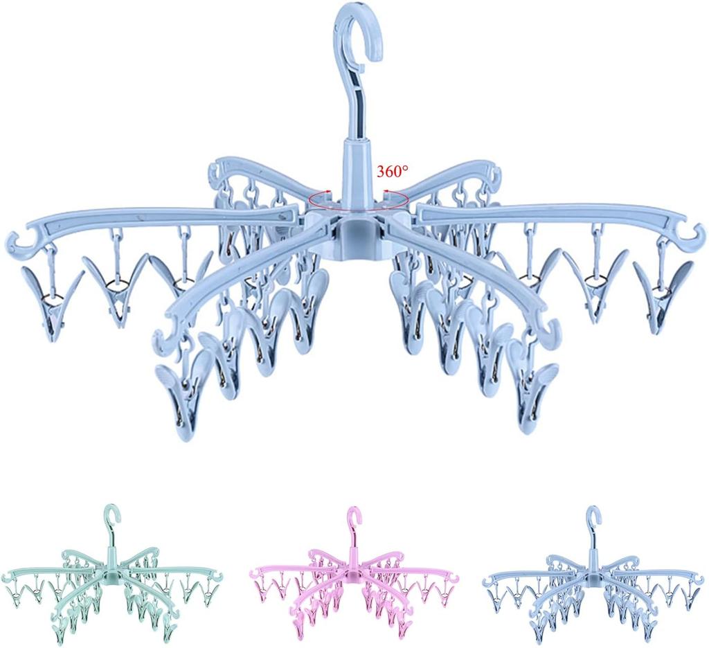 Foldable Drying Rack with 24 Clips for Drying Socks Lingerie Baby Clothes Drying Towels Rotatable Sock Drying Rack
