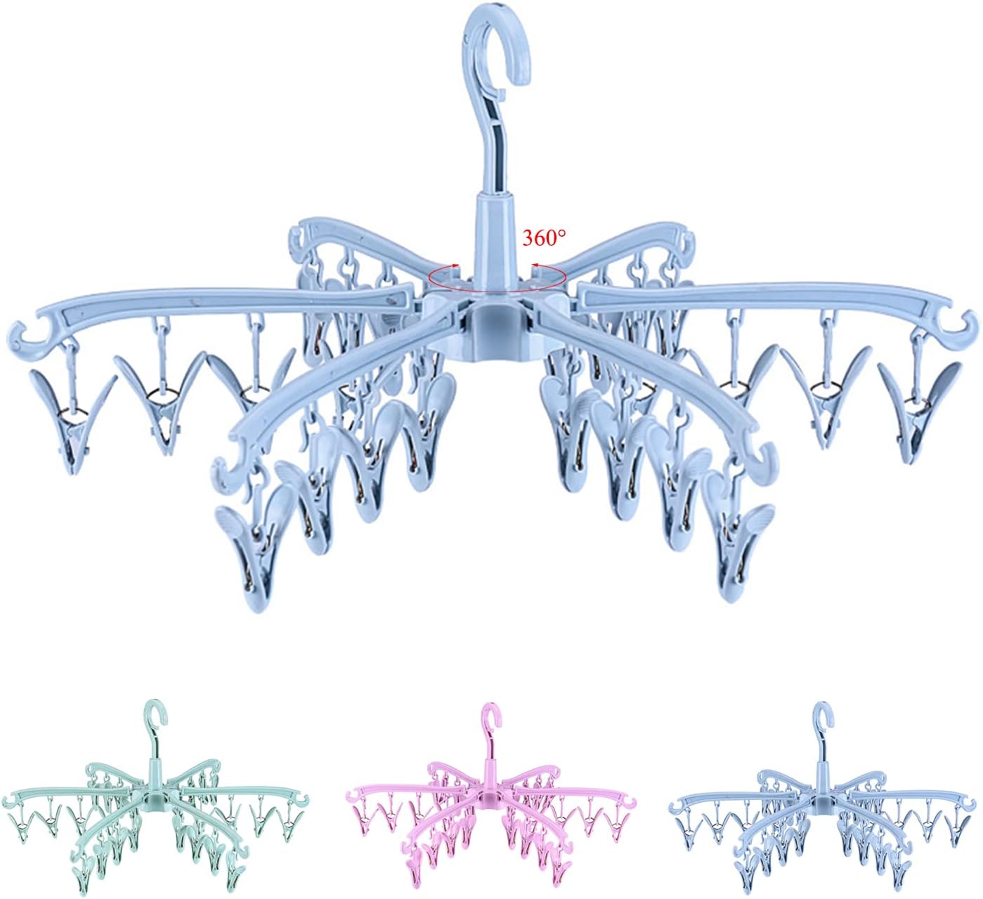 

Складная сушилка с 24 прищепками для сушки носков, нижнего белья, детской одежды, сушки полотенец, вращающаяся сушилка для носков синий