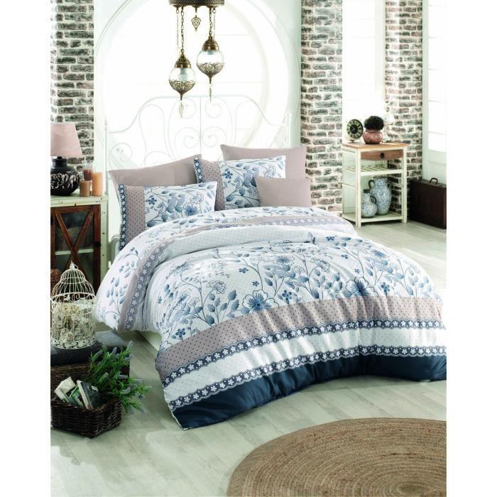 Parure de lit - 1 housse de couette 220 x 240 cm + 2 taies d'oreiller 60 x 60 cm - 100% coton renforcé - Bleu