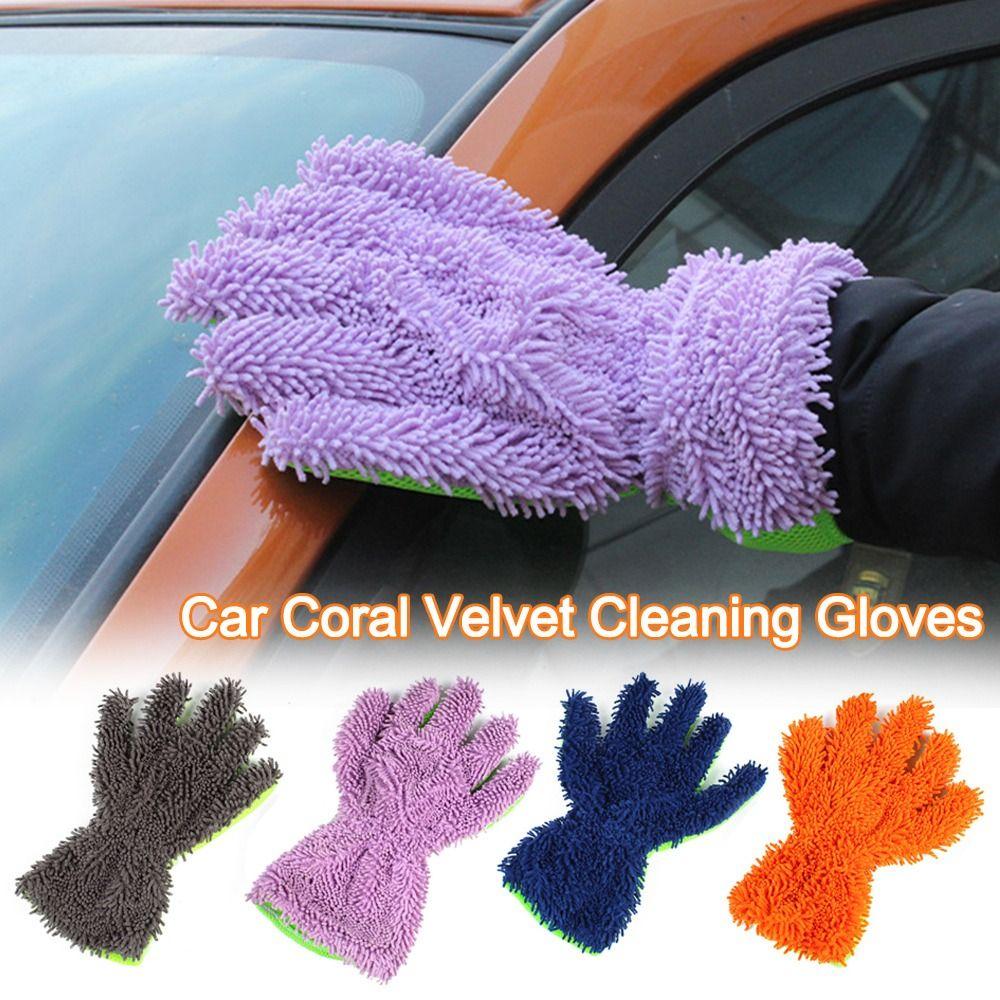 Waterproof Car Wash Gloves Anti-scratch Coral Fleece Car Cleaning Towels Thick Double-sided Car Cleaning Glove for Car Washing