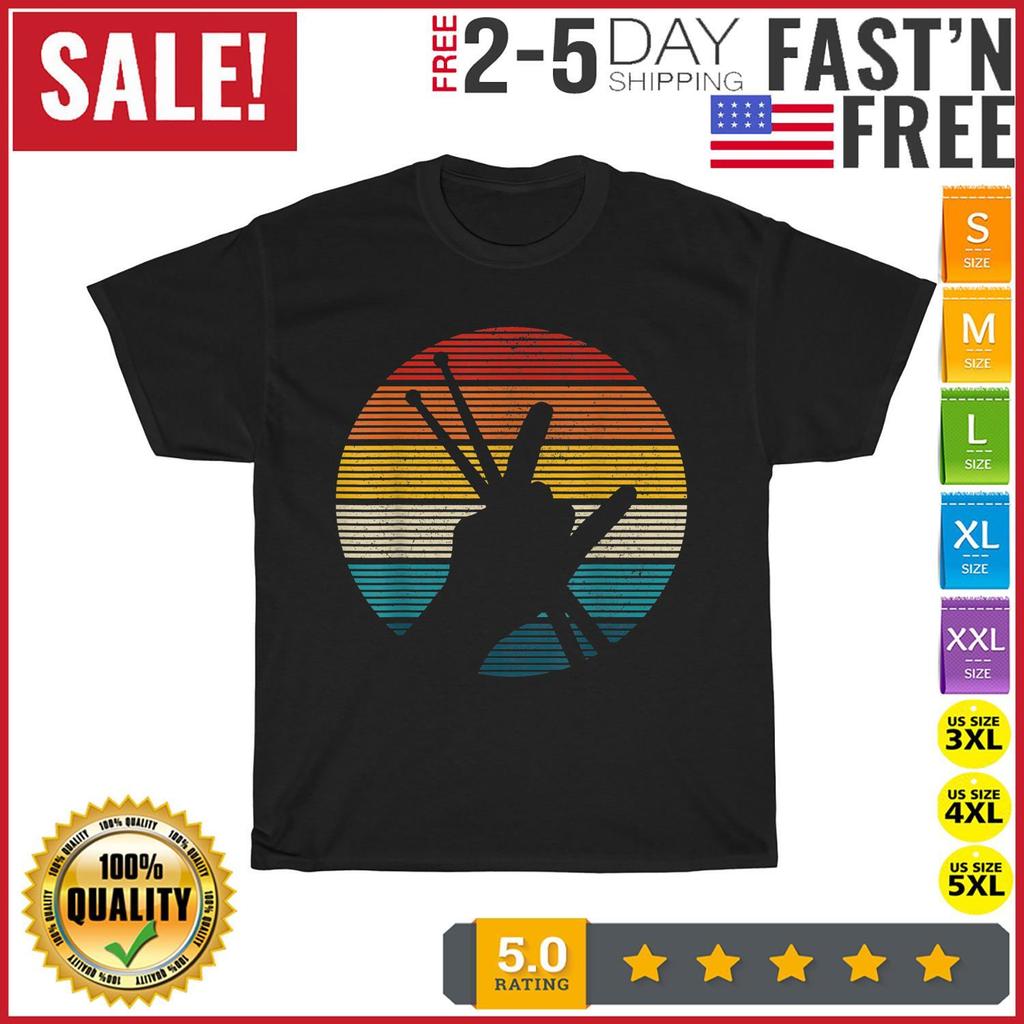 Drummer Drum Sticks Rock and Roll Hand Horns Vintage T Shirt Mens Womens Tees Top Men Women Fashion NEW