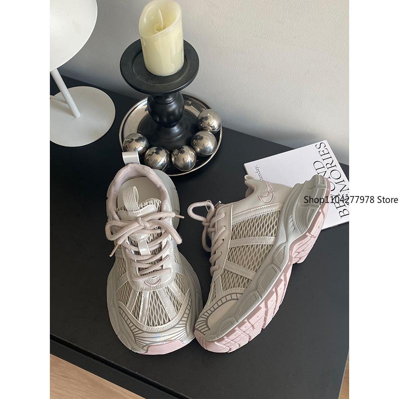 Fashion Women's Sneakers Heightened Breathable Fashion Dad Shoes Casual Platform Mesh Shoes Summer Women's Flats New Popular Trend