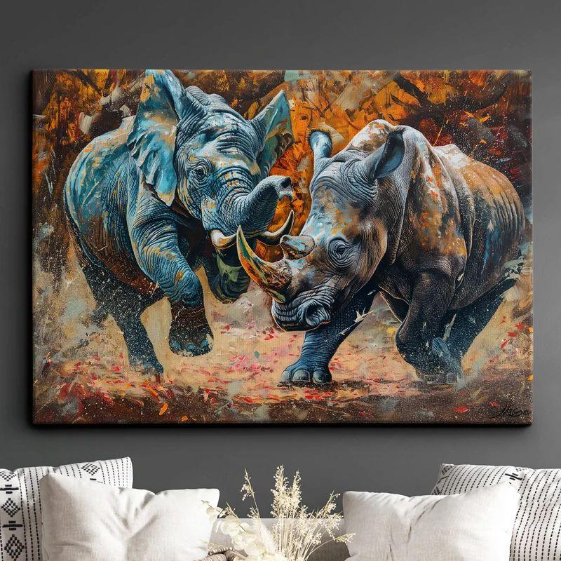 Tapestry Abstract of the Elephant and the Rhinoceros 75x100