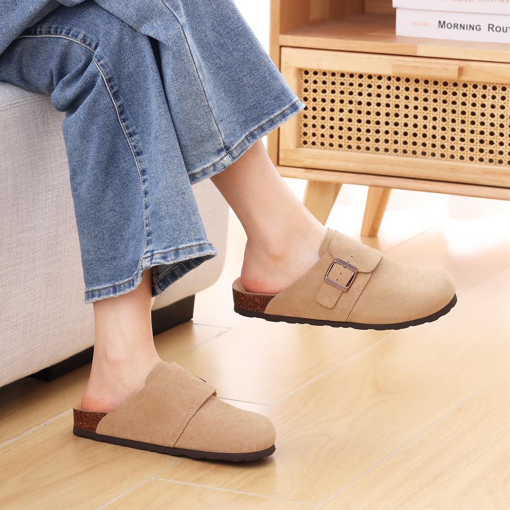 Fashion Shevalues 2025 New Mules For Women Cork Insole Outdoor Beach Slippers With Adjustable Buckle Cow Suede Soft Sole Women's Sandals