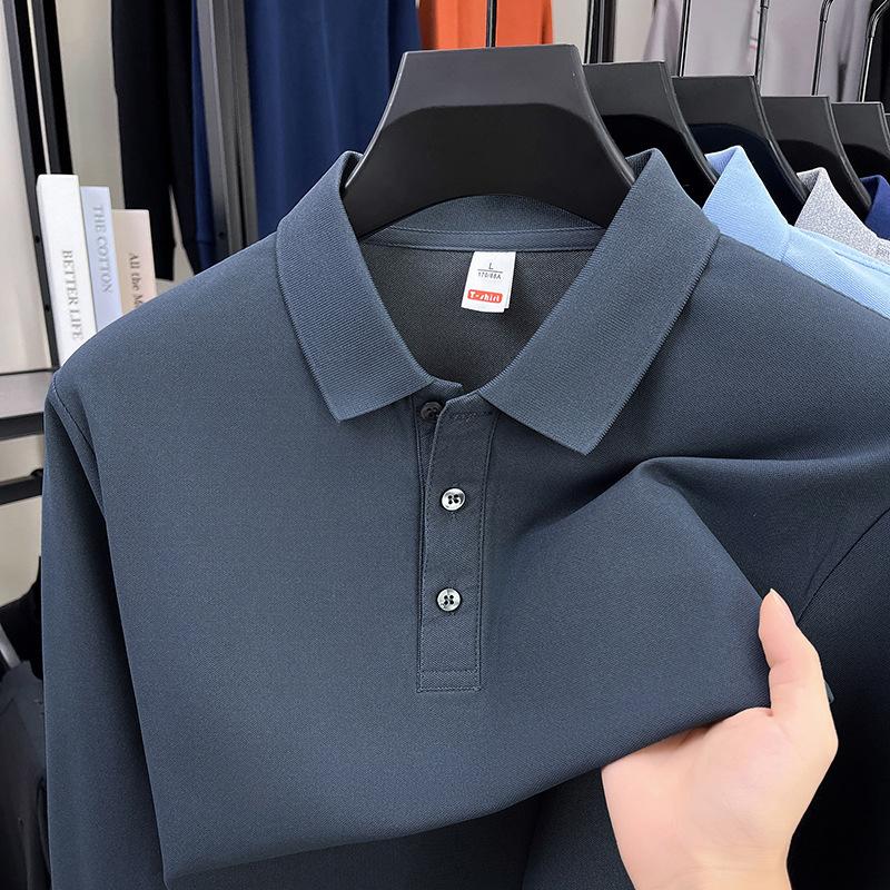 Spring And Autumn Long Sleeve Men'S Polo Shirt Breathable Solid Color Lapel Casual Loose Versatile T-Shirt Top
