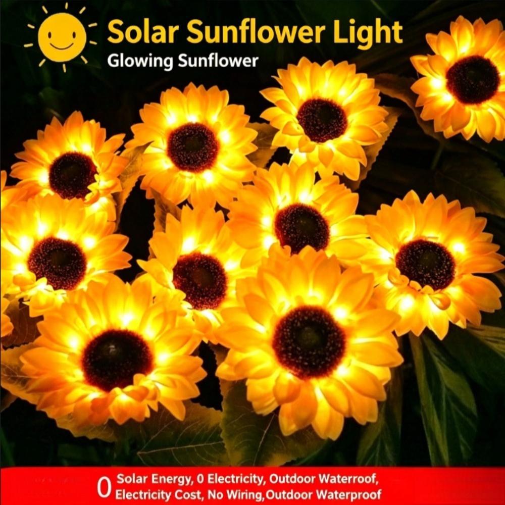 Solar Powered Sunflower Light Outdoor Waterproof LED Ground Insert Lawn Lamp For Garden Lawn Courtyard Decoration